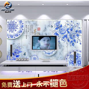 中式现代电视瓷砖背景墙砖 客厅沙发背景墙3d雕刻艺术青花瓷壁画