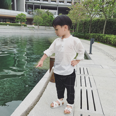 西西家男童纯棉长袖衬衫2017夏季韩版新款童装儿童宝宝上衣衬衣潮