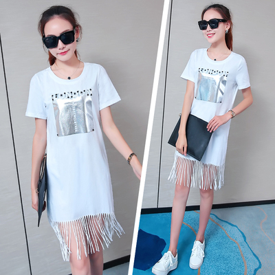 2016夏季女装新款韩版宽松短袖t恤女字母印花中长款修身打底衫潮