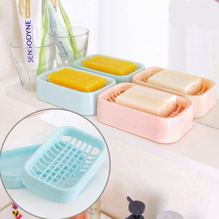 沥水吸盘卫生间创意带盖大号皂盒架茶花肥皂盒浴室双层塑料香皂盒