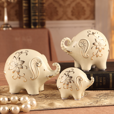 欧式陶瓷动物装饰品 三只卡通象家具家居摆件客厅工艺品结婚礼物