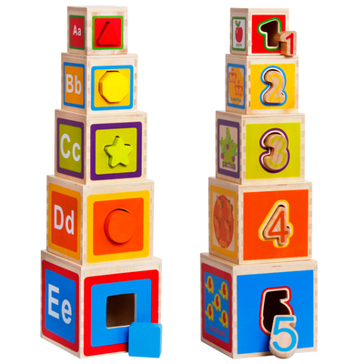 智力数字彩色套盒形状盒 木质儿童1-2岁积木益智早教识图套盒玩具