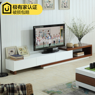 客厅现代简约家具白色烤漆电视柜茶几组合 可伸缩电视机柜地柜