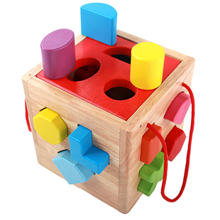 包邮儿童形状认知配对积木实木 宝宝早教启蒙益智力盒玩具1-2-3岁