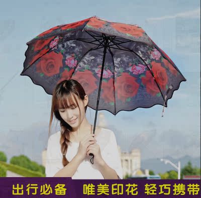 复古印花三折伞 超强防风雨伞欧美风大花朵 通用抗风伞