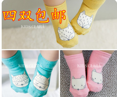 韩国儿童袜男女宝宝不同小狐狸表情短袜婴幼儿纯棉防滑小袜子