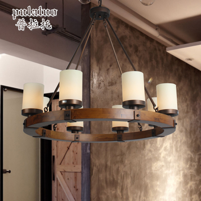 美式烛台吊灯北欧简约客厅灯创意大气圆形餐厅卧室复古木艺吊灯