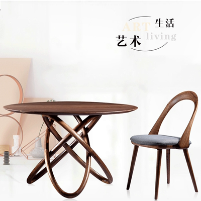 特价北美黑胡桃全实木圆桌餐桌椅组合 北欧简约现代家具圆形桌子
