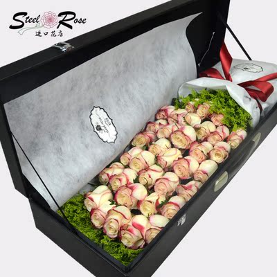 厄瓜多尔进口33朵甜心玫瑰花礼盒高端大皮箱装上海鲜花速递全国