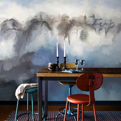 抽象艺术油画壁纸书房墙纸 中式茶馆茶室玄关背景墙 无缝大型壁画