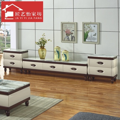 大理石茶几电视柜现代简约米黄色实木小户型套装组合客厅成套家具