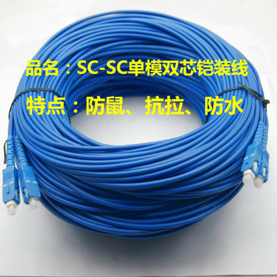 热销防鼠光纤铠装尾纤单模SC-SC 50米100米150米200米光纤延长线