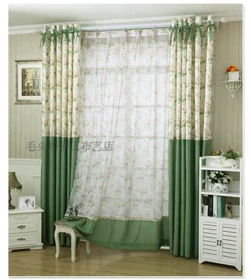 欧式韩式田园绿花白点窗帘成品卧室遮阳客厅飘窗窗帘半遮光布料