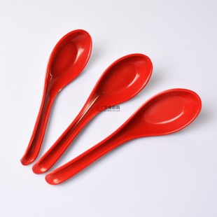 带勾日式双色高尾勺子红黑勺 汤勺调羹 汤更密胺餐具仿瓷塑料勺更