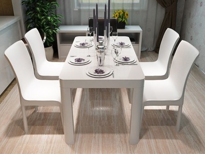简约现代餐桌创意异形腿烤漆长方形餐桌椅组合北欧宜家休闲餐桌