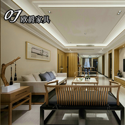 现代新中式禅意沙发组合简约原木色实木家具客厅样板间白蜡木沙发