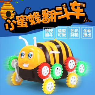 卡通电动儿童车益智电动小蜜蜂翻斗车宝宝玩具自动翻转滚跟头批发