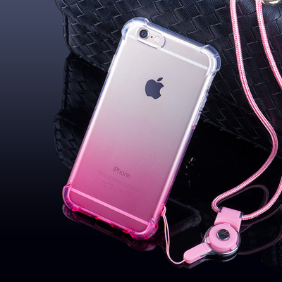 苹果6手机壳硅胶iphone7plus防摔挂绳挂脖全包渐变色6s创意女款7