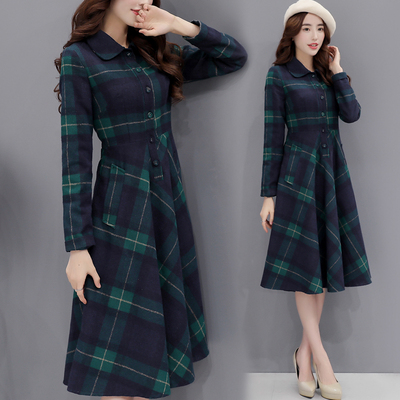2016秋冬季新款韩版女装中长款修身显瘦收腰打底裙羊毛呢子连衣裙