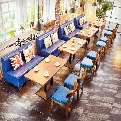 咖啡厅沙发 西餐厅靠墙卡座 奶茶甜品店沙发茶餐厅铁艺桌椅组合