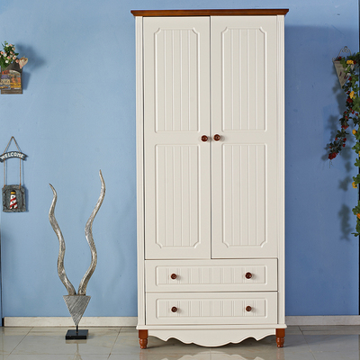 地中海板式两门 三门衣柜白色2门儿童衣柜衣橱美式木质卧室大衣柜