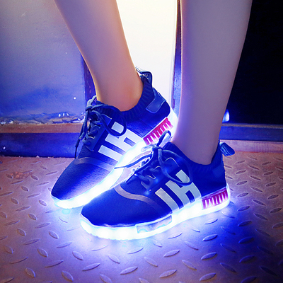 2016新款七彩发光鞋USB充电男女透气夜光鞋LED情侣闪光灯荧光板鞋