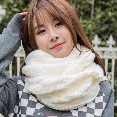 韩版毛线围巾女冬季超长针织白色围巾女冬季韩国学生百搭长款加厚