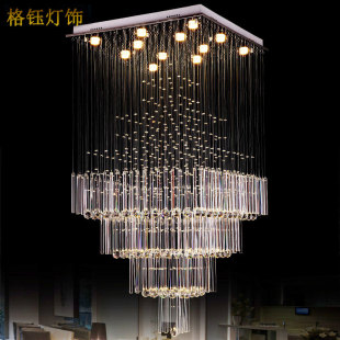 客厅灯现代方形大气豪华创意个性LED别墅酒店复式楼梯长吊灯