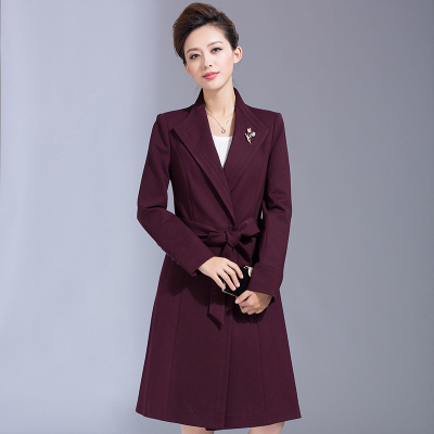 2016新品风衣女中长款韩版高腰西装领显瘦大码中年女装长袖外套女