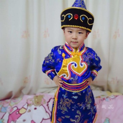 包邮 蒙古族舞蹈演出服装服饰 儿童小男孩演出表演服装 龙凤袍子