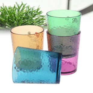 正品亚克力水杯朋色圆形玻璃杯创意彩色塑料杯子透明酒吧口杯批发