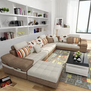 布艺沙发 沙发 简约现代大户型客厅U型转角组合新款沙发家具包邮