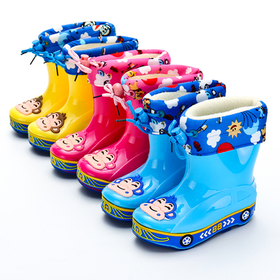 儿童雨鞋男童女童小汽车卡通防滑儿童鞋 防滑雨鞋短筒雨靴加棉套