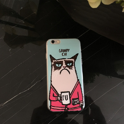 暴躁猫手机壳iPhone6plus创意苹果6s5.5硅胶保护套卡通不爽猫女款