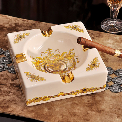 欧式现代骨质陶瓷高档描金客厅时尚创意个性礼品烟灰缸大小号烟碟