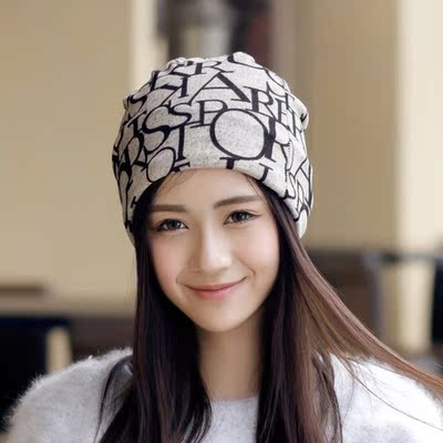 2016春韩版头巾帽女包头米字母时尚套头围脖两用薄款牛奶丝帽子
