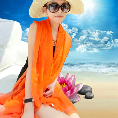 夏季纯色防晒丝巾海边沙滩度假防晒纱围巾女士空调衫长款春秋披肩