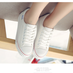 秋季白色学生帆布鞋系带韩版小白鞋女平底休闲鞋透气时尚板鞋球鞋