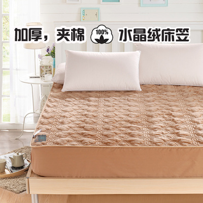 夹棉床笠加厚防滑水晶绒1.8纯色席梦思保暖保护套床罩1.5m床垫套
