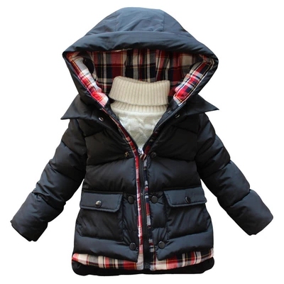 2016新款冬装韩版儿童装男童格子假两件棉衣中小童潮宝宝棉袄外套