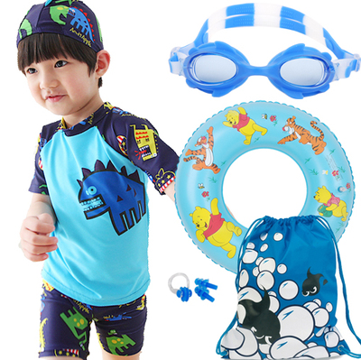10儿童泳装泳裤7件套装男童宝宝游泳衣+泳帽+泳镜包2 4 6 8岁眼镜
