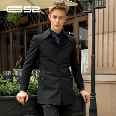 乔治白G52秋季男装外套 修身型风衣男新款中长款肩章韩版时尚休闲