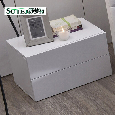 床头柜油漆简约时尚现代两抽屉烤漆白色北欧风格 储物床边柜