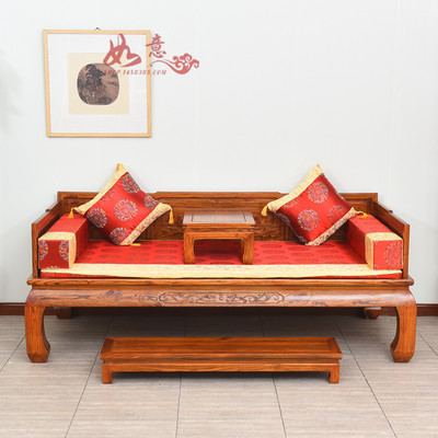 实木罗汉床 明清古典家具 中式仿古实木罗汉床三件套实木雕刻床榻