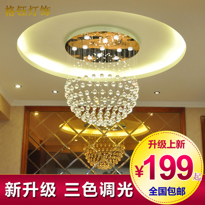 现代餐厅水晶灯圆形创意客厅灯时尚温馨卧室复式楼梯LED吊线吊灯