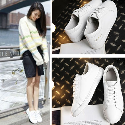 2016新款韩版低帮平底系带白色板鞋休闲女单鞋圆头运动鞋小白鞋女