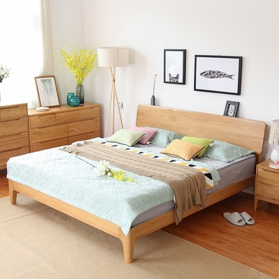 日式实木床简约现代1.8米橡木床双人床1.5卧室环保家具R1C02