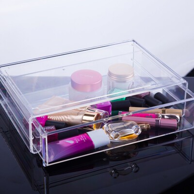 收纳天王 化妆品收纳盒 抽屉式桌面收纳盒 炫彩透明塑料整理盒
