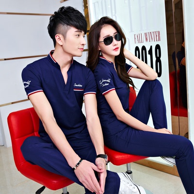 情侣装夏装2016新款韩版男女短袖t恤休闲运动套装两件套学生