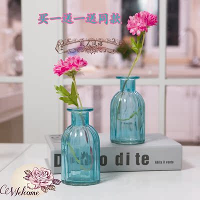 欧式透明彩色玻璃花瓶 小圆口单支水培玫瑰鲜花花插客厅摆件特价